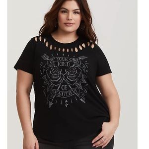 Torrid Black Slashed Crew Slim Fit Tee
